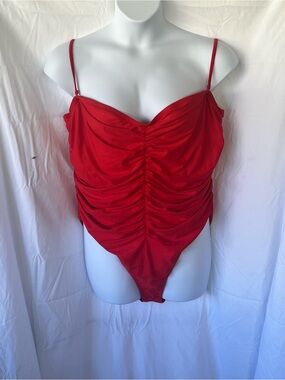 J. Crew Red Ruched One-Piece Swimsuit